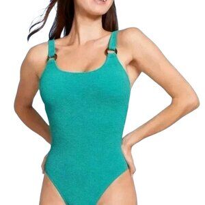 Shade & Shore Turquoise Pucker Textured High Leg Swimsuit Size S